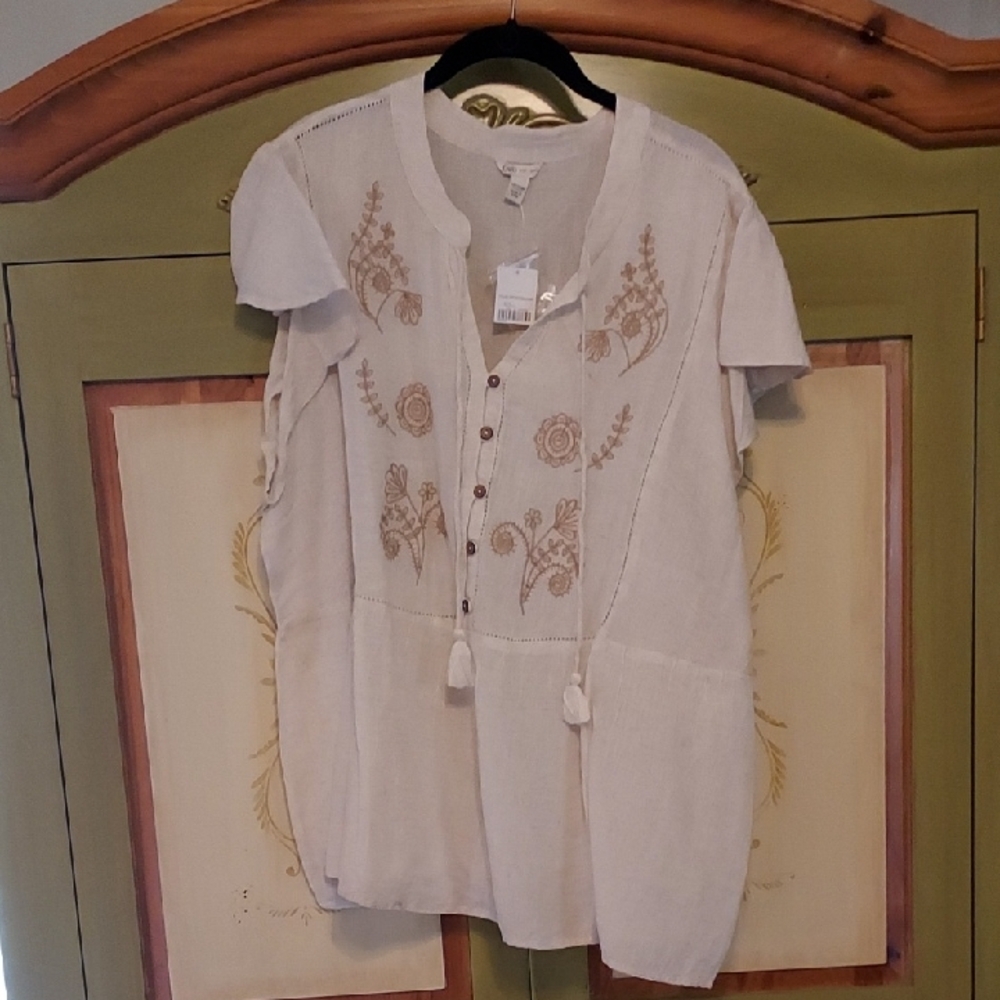 Cato Cream Eyelet Button-Front Blouse